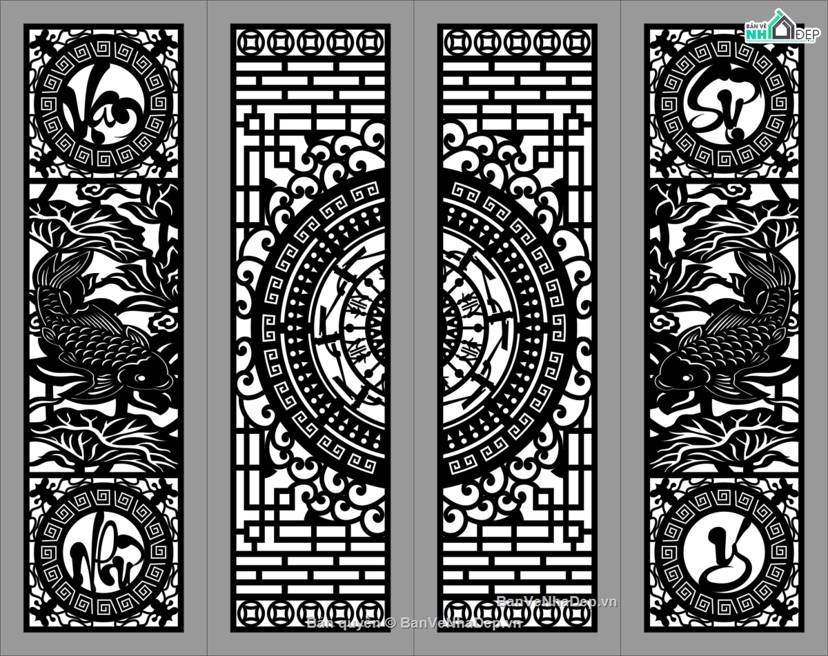 cổng 4 cánh cnc,cổng cá chép,cổng cnc cá chép